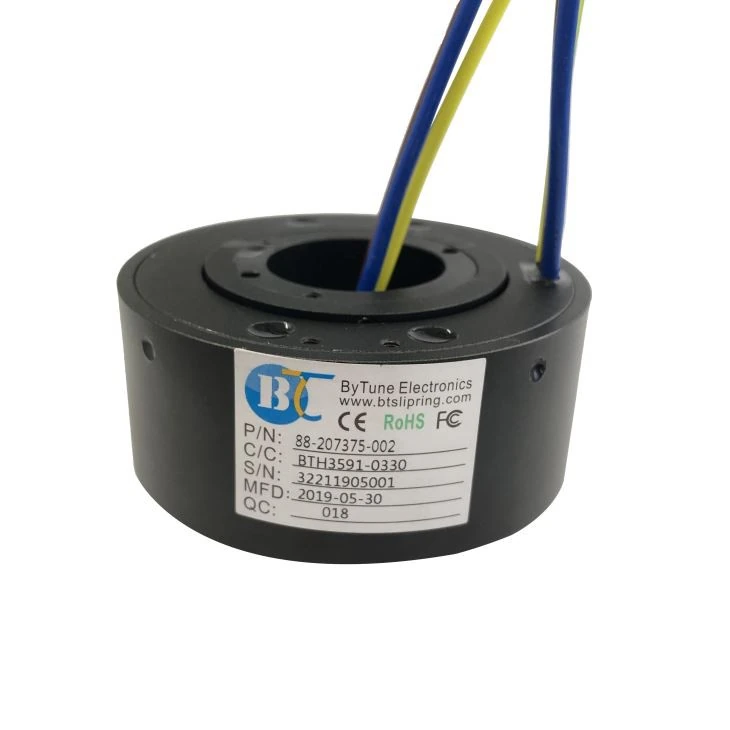 Real ByTune through-hole slip ring product illustrating a central shaft opening Real ByTune through-hole slip ring product illustrating a central shaft opening